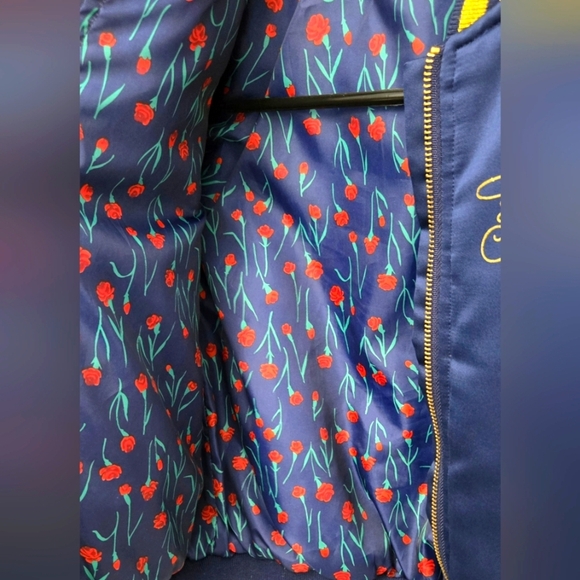 Disney Princess Belle Beauty & The Beast Bomber Jacket Girls Sz Small Blue Satin - Picture 6 of 7